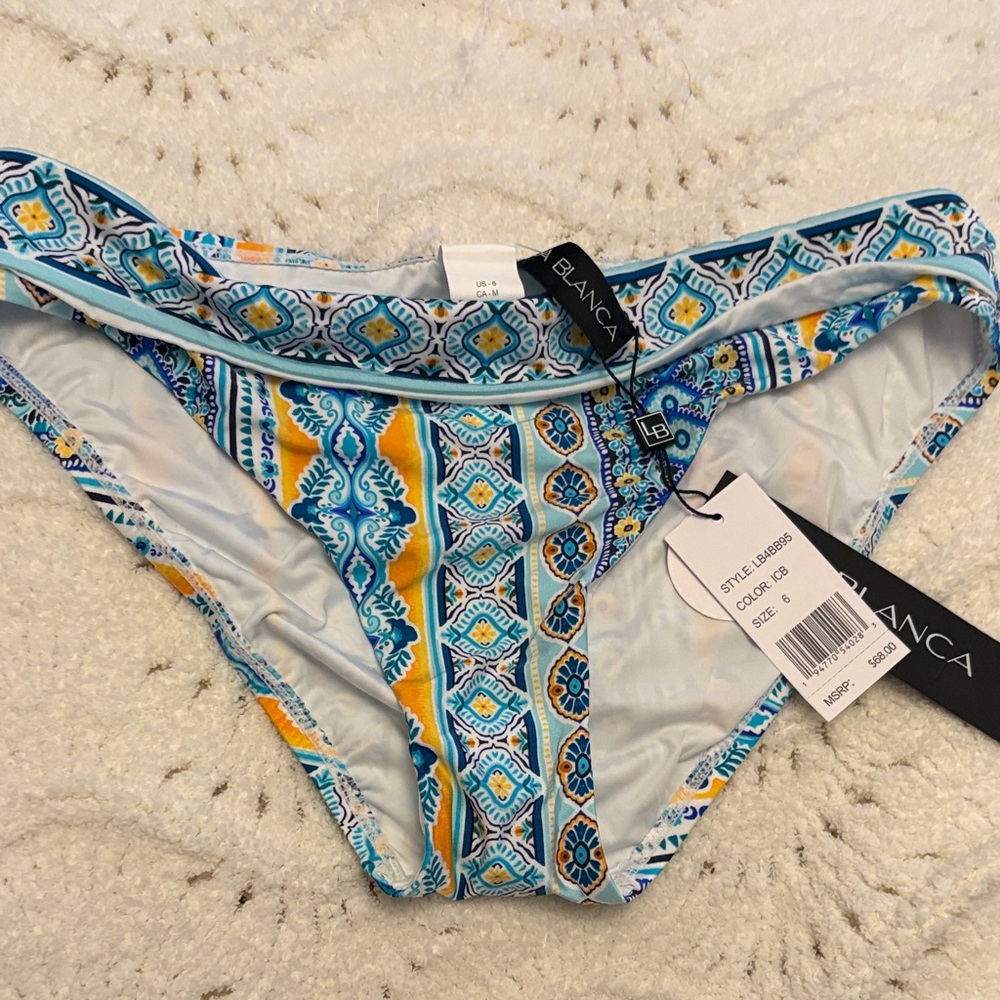 La Blanca Blue, Yellow and Teal Printed Bikini Bottom